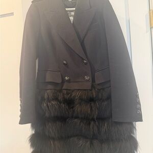 Burberry Black Double-Breasted Blazer with Removable Fur Trim